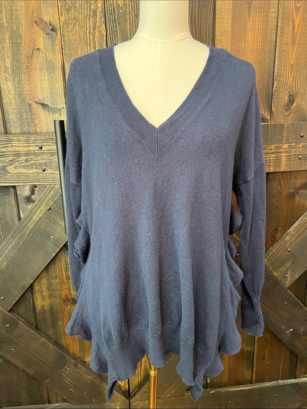 Anthro Moth Blue Oversized Wool Blend Ruffle Tunic Sweater S Boho Chic Lagenlook